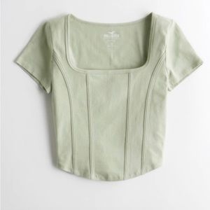hollister sage green baby tee corset top
